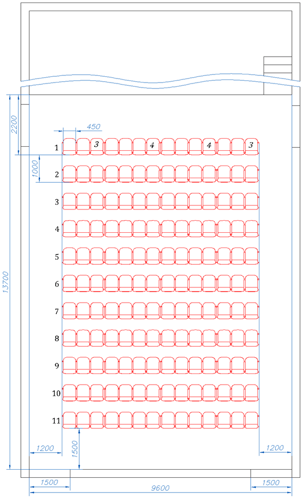 Пример размещения кресел в зале